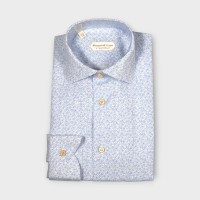 Immagine di Camicia in cotone bianca con fantasia a fiori azzurra