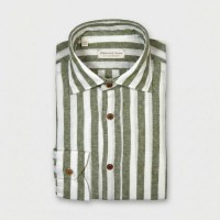 Immagine di Camicia in cotone e lino a righe verdi e bianche 