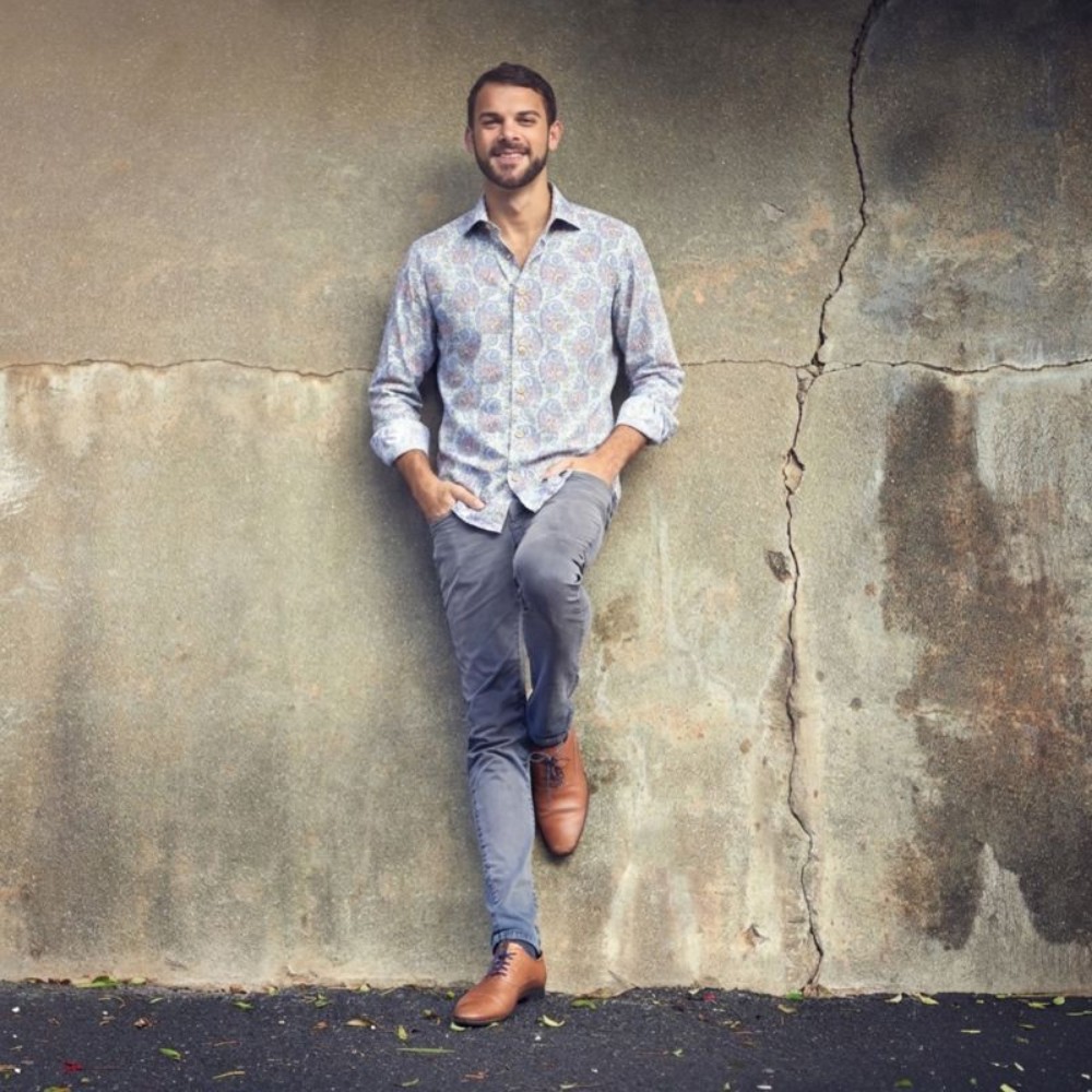 Immagine di Camicia in cotone con stampa damascata rosa e azzurro