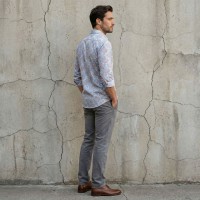 Immagine di Camicia in cotone con stampa damascata rosa e azzurro