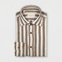 Immagine di Camicia in cotone e lino a righe bianche e marroni 