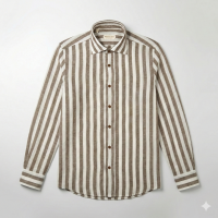 Immagine di Camicia in cotone e lino a righe bianche e marroni 