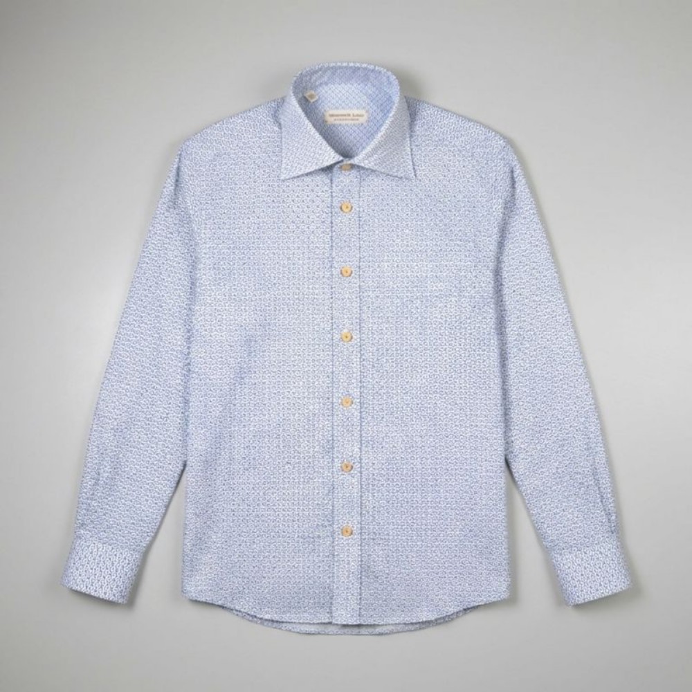Immagine di Camicia in cotone  bianca con fantasia azzurra