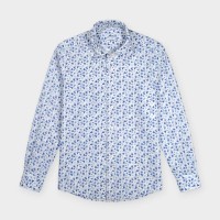 Immagine di Camicia in lino bianca con fantasia floreale blu