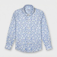 Immagine di Camicia in cotone azzurra con fantasia floreale bianca