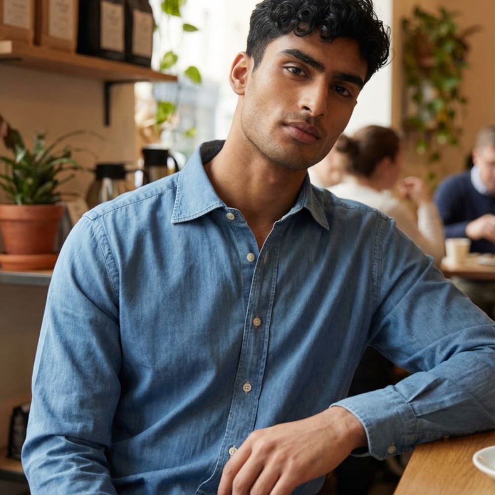 Immagine di Camicia in cotone effetto jeans 