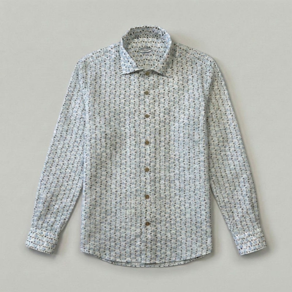 Immagine di Camicia in lino bianca con fantasia marittima