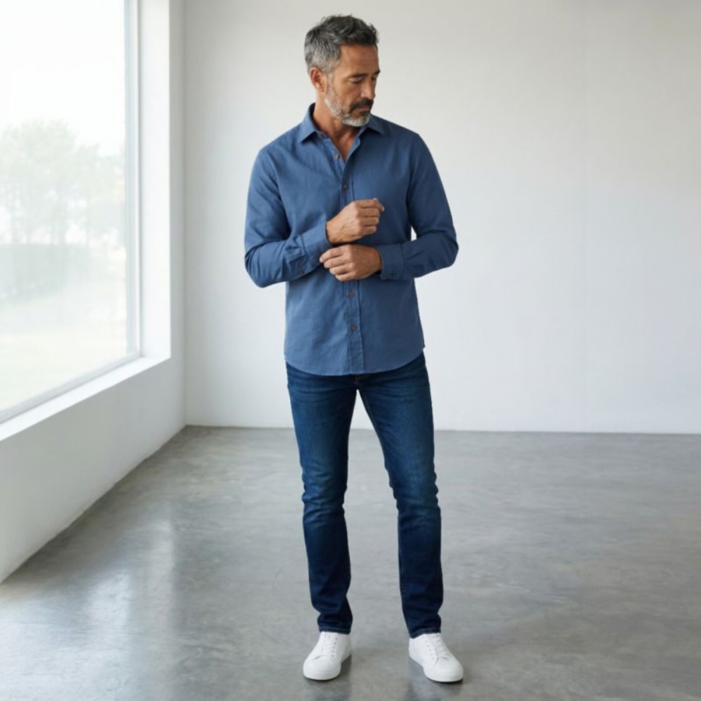 Immagine di Camicia in cotone blu 