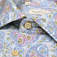 Immagine di Camicia in cotone con stampa damascata rosa e azzurro