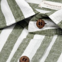 Immagine di Camicia in cotone e lino a righe verdi e bianche 